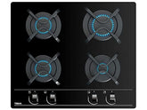Placa de gas - Teka GBC 6400, 4 zonas, Gas natural, Mandos frontales ergonómicos, 60 cm, Negro