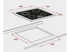 Placa vitrocerámica - Teka TB 6315, 3 zonas, Zona grande 27 cm, Touch Control, 60 cm, Negro