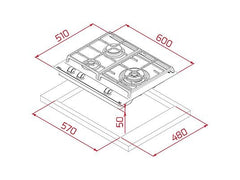 Placa de gas - Teka GZC 63310, 3 zonas, Gas natural, ExactFlame, 60 cm, Negro