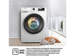 Lavadora carga frontal - Hisense WF1Q8041BW, 8 kg, 1400 Rpm, Función Vapor, Eficiencia A-20%, Blanco