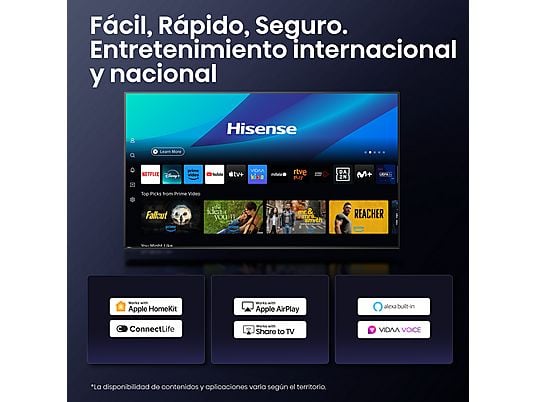 TV LED 85 - Hisense 85A6Q, UHD 4K, Quad CoreMT9603, IA 4K Upscaler, Modo Juego Plus, Control por voz, Negro