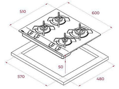 Placa de gas - Teka GBC 6400, 4 zonas, Gas natural, Mandos frontales ergonómicos, 60 cm, Negro