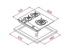 Placa de gas - Teka GBC 63010, 3 zonas, Gas natural, Mandos frontales ergonómicos, 60 cm, Negro