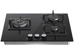 Placa de gas - Hisense GG633B, 3 zonas, 58 cm, Gas Natural, Encendido fácil, Fogón Wok, Cristal Negro