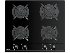 Placa de gas - Teka GBC 6400, 4 zonas, Gas natural, Mandos frontales ergonómicos, 60 cm, Negro