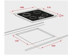 Placa vitrocerámica - Teka TB 6415, 4 zonas, Zona grande 21 cm, Touch Control, 60 cm, Negro