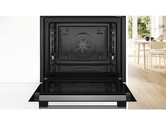 Horno - Bosch HBA574ES3, Multifunción, Pirolítico, 71 l, 59.4 cm, HotAir 3D, Asistente de limpieza con agua, Inox