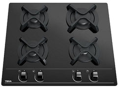 Placa de gas - Teka GBC 6400, 4 zonas, Gas natural, Mandos frontales ergonómicos, 60 cm, Negro