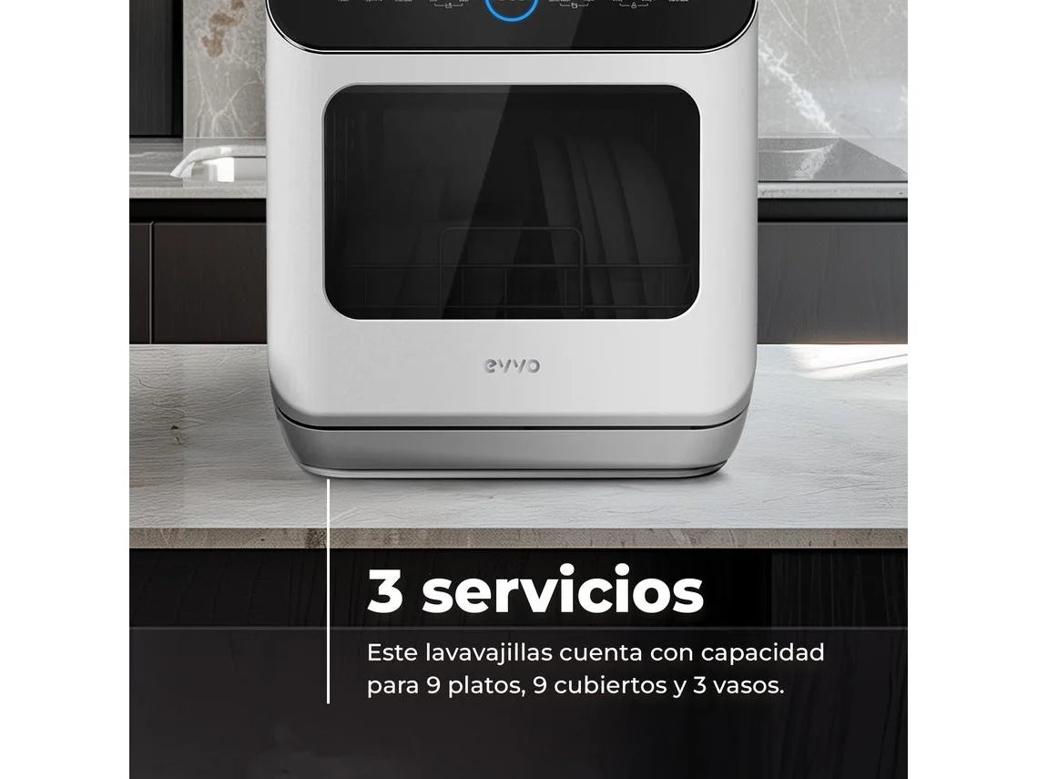 Lavavajillas EVVO Mini D Trip 2, 3 Cubiertos, 6 Programas, Blanco, Ancho 420 mm