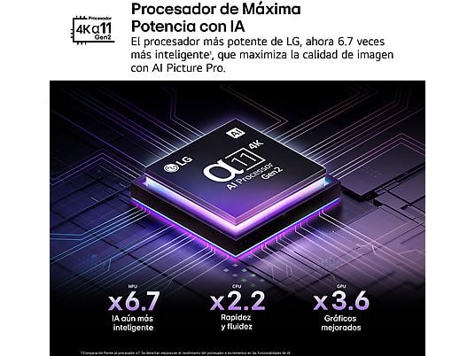 TV OLED 97 - LG OLED97G54LW, OLED 4K, Procesador Inteligente α11 AI Processor 4K Gen2, Smart TV, Gallery Design, Rocky Black