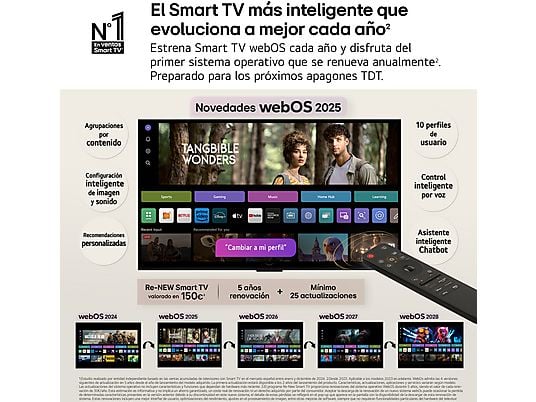 TV OLED 55 - LG OLED55C55LA, OLED 4K, Procesador Inteligente α9 AI Processor 4K Gen8, Smart TV, DVB-T2 (H.265), Negro