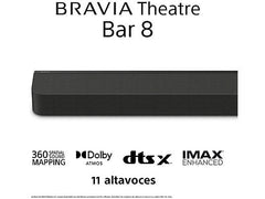 Barra de sonido - Sony BRAVIA Theatre Bar 8, Dolby Atmos, 11 altavoces, WiFi, Bluetooth, 360 Spatial Sound Mapping, 495W, Apple Airplay, HTA8000